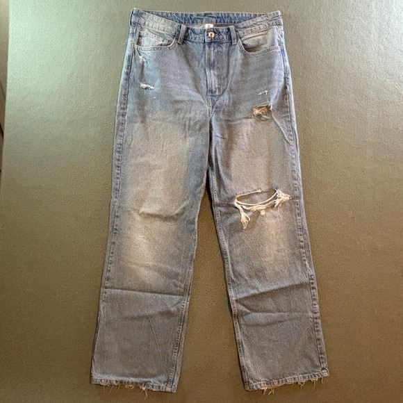 H&M Denim - H&M &Denim Ultra High Waist Wide Leg Distressed Jeans Womens 14 Blue Denim